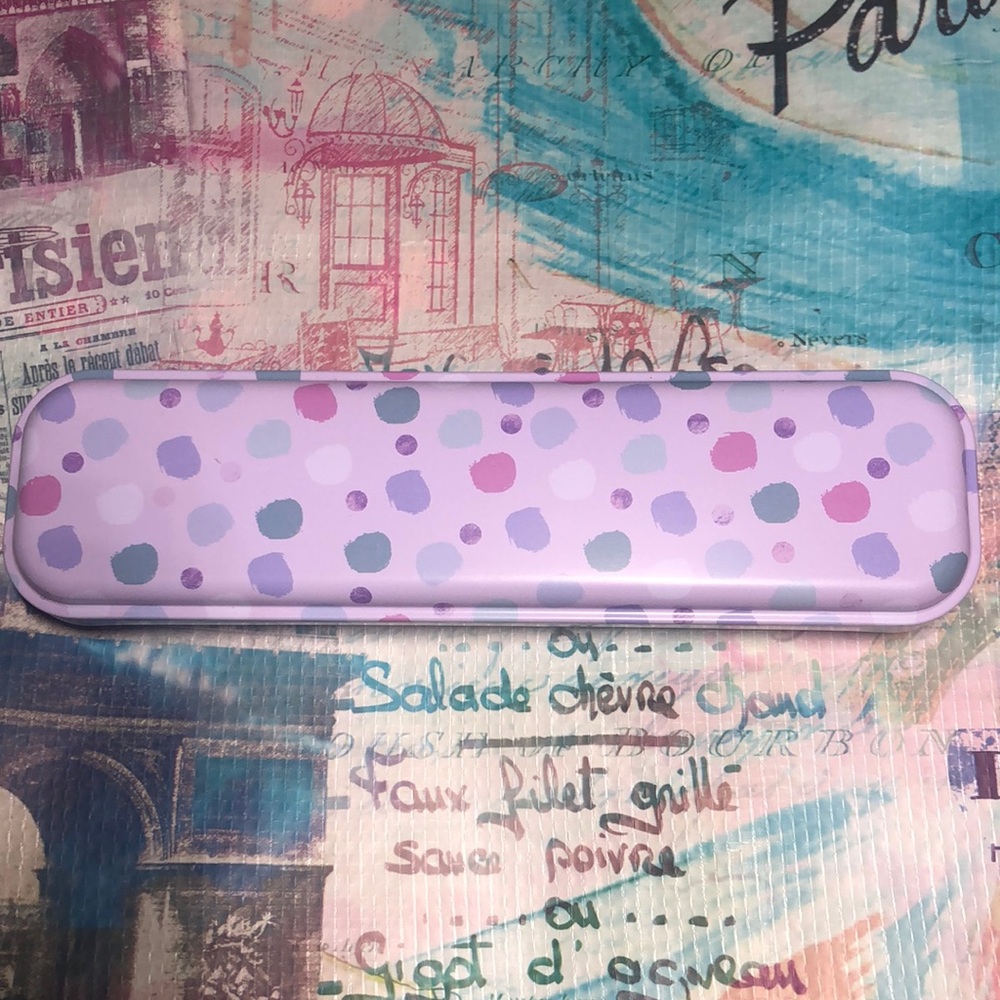 💜🩶 Metal Tin Penholder with 3 Pink Breast Cancer Black Pens Included NWT 🩶💜